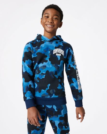 Moletom Com Capuz Converse Camo Pullover Menino Azul Marinho | PT B070T94